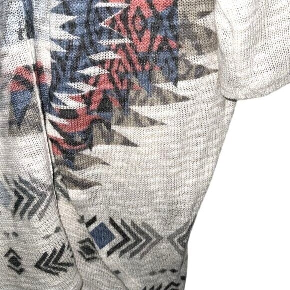 Aztec Print Open Front Cardigan Kimono Style Lightweight Knit Beige One Size Fit - Picture 4 of 7